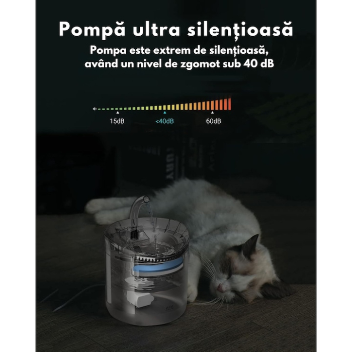 Fantana automata de apa pentru caini si pisici VarioShop®, filtrare tripla, functionare silentioasa, design modern, pentru hidratare zilnica, 16.5 cm x 15.5 cm, Transparent [3]