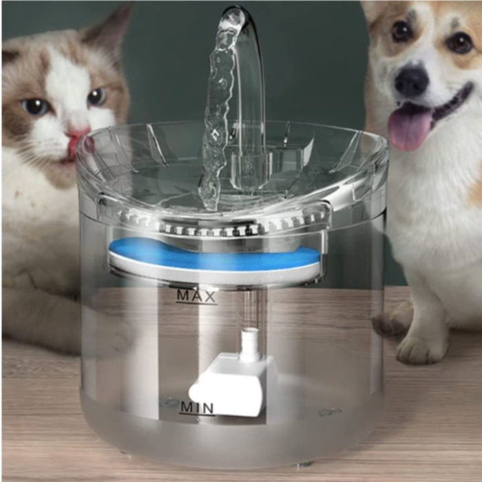 Fantana automata de apa pentru caini si pisici VarioShop®, filtrare tripla, functionare silentioasa, design modern, pentru hidratare zilnica, 16.5 cm x 15.5 cm, Transparent [2]