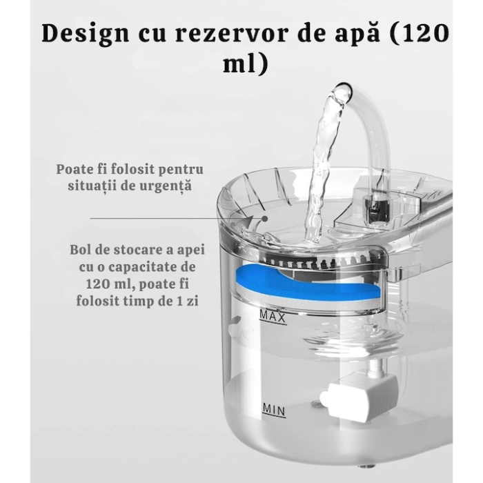 Fantana automata de apa pentru caini si pisici VarioShop®, filtrare tripla, functionare silentioasa, design modern, pentru hidratare zilnica, 16.5 cm x 15.5 cm, Transparent [4]