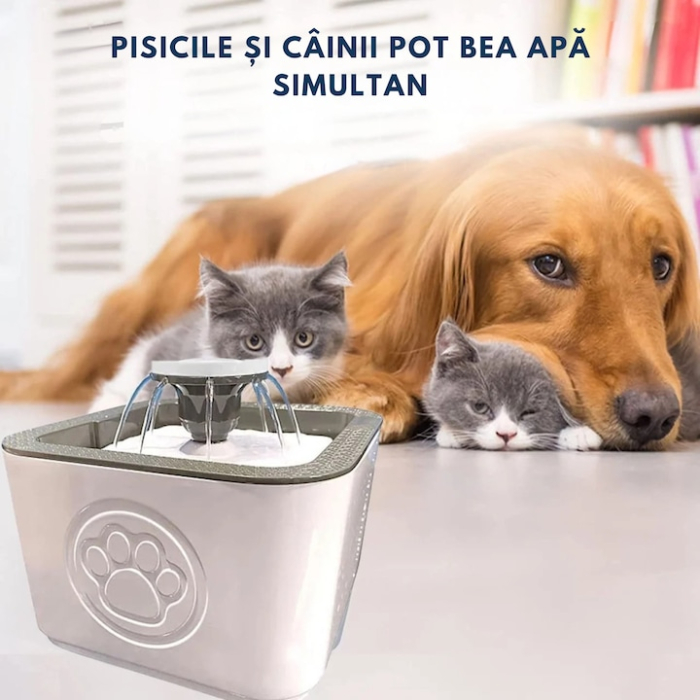 Fantana automata de apa VarioShop®, 2.5 L pentru pisici si caini, adapatoare silentioasa cu filtru de carbon activ, 3 trepte de debit si alimentare USB, hidratare continua si igienica pentru animalele [5]
