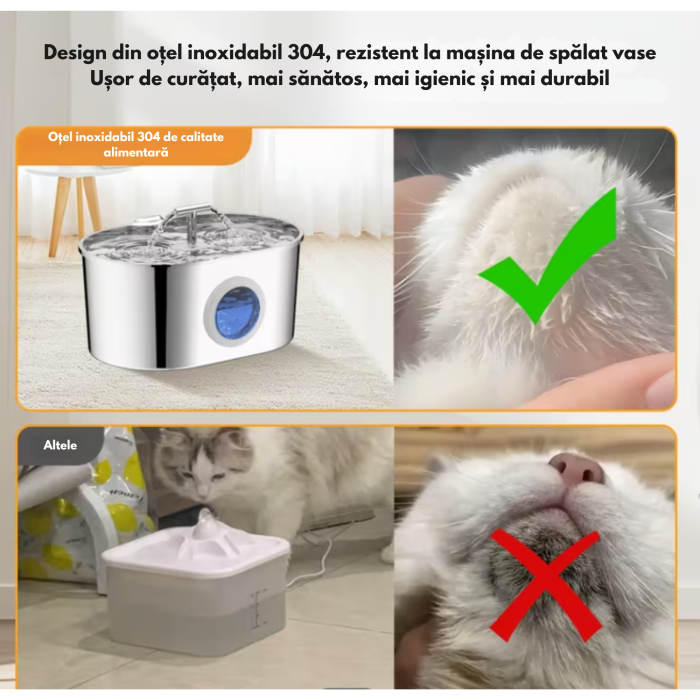 Fantana automata pentru animale VarioShop®, 2.2L, otel inoxidabil 304, sistem filtrare multipla, pompa silentioasa, pentru pisici si caini de talie mica, argintiu [3]