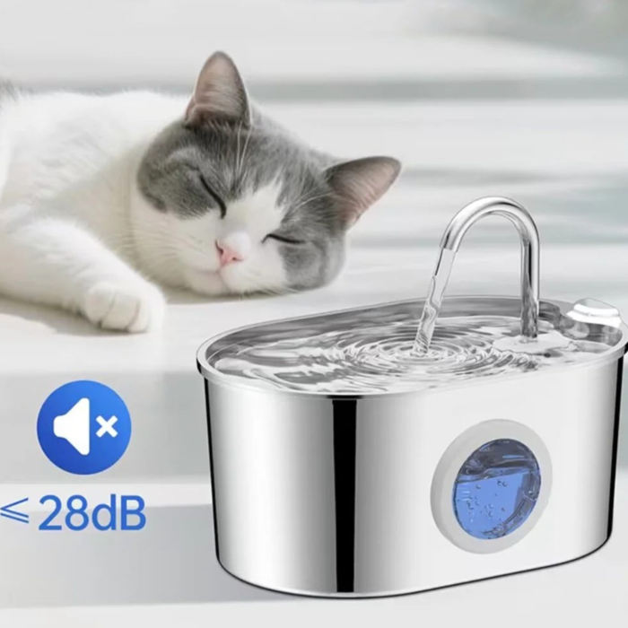 Fantana automata pentru animale VarioShop®, 2.2L, otel inoxidabil 304, sistem filtrare multipla, pompa silentioasa, pentru pisici si caini de talie mica, argintiu [5]