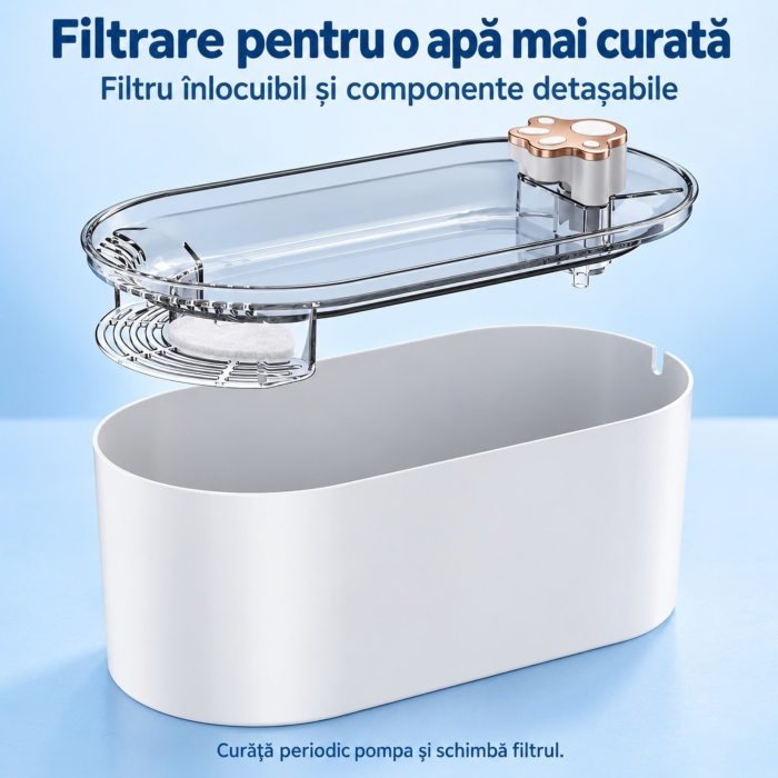 Fantana automata VarioShop, pentru animale de companie, cu purificare, filtrare si carbon activ, pompa silentioasa, alimentare USB, 1 filtru inclus, 3L, alb [3]