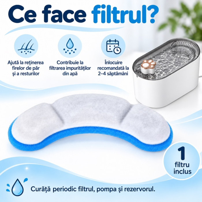 Fantana automata VarioShop, pentru animale de companie, cu purificare, filtrare si carbon activ, pompa silentioasa, alimentare USB, 1 filtru inclus, 3L, alb [9]
