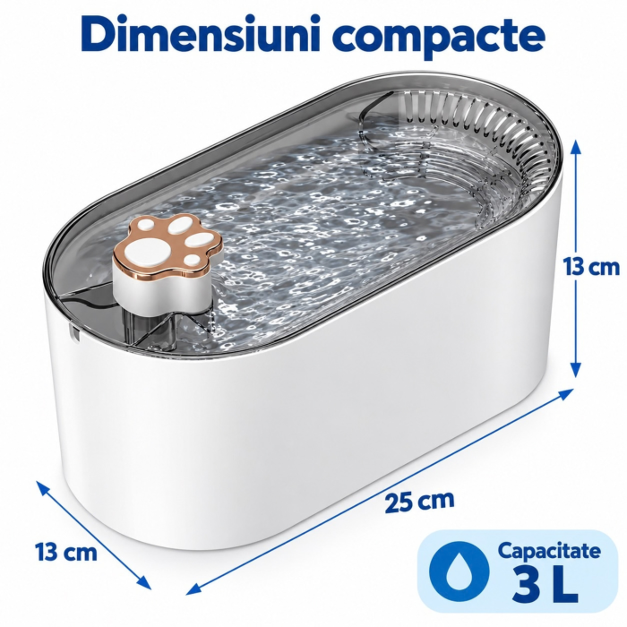 Fantana automata VarioShop, pentru animale de companie, cu purificare, filtrare si carbon activ, pompa silentioasa, alimentare USB, 1 filtru inclus, 3L, alb [4]