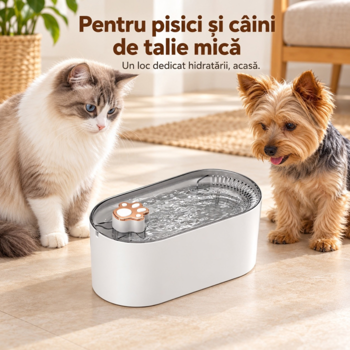 Fantana automata VarioShop, pentru animale de companie, cu purificare, filtrare si carbon activ, pompa silentioasa, alimentare USB, 1 filtru inclus, 3L, alb [2]