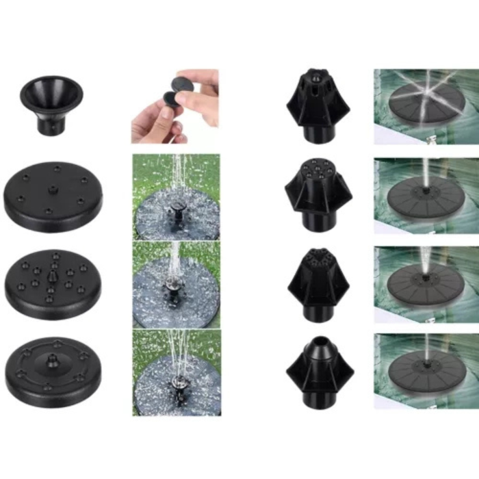 Fantana solara plutitoare pentru gradina VarioShop®, cu 7 capete interschimbabile, lumina LED RGB, 2 moduri de functionare, panou solar 3W, baterie 900mAh, debit 180L/h, inaltime jet pana la 60cm [8]