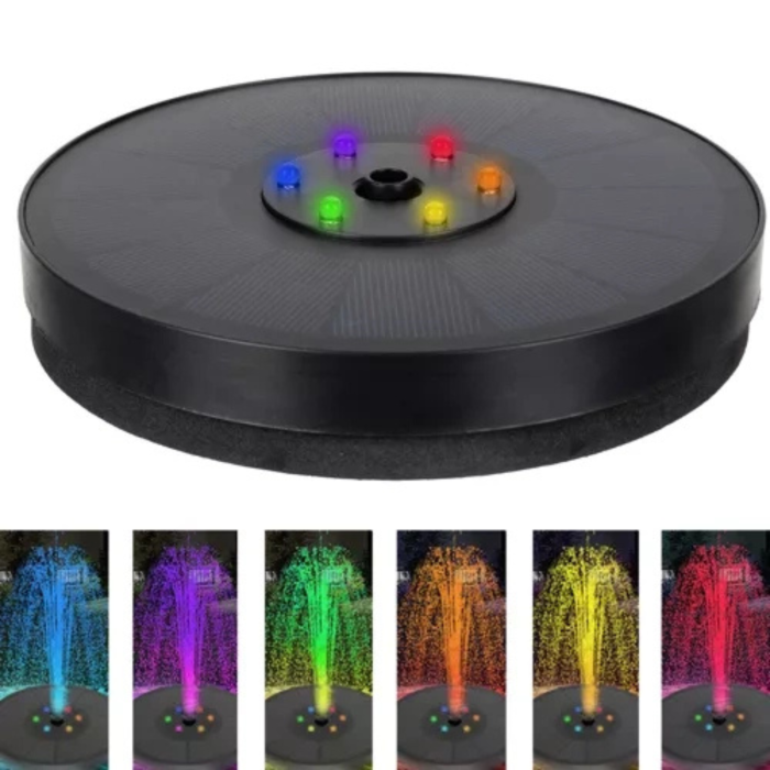 Fantana solara plutitoare pentru gradina VarioShop®, cu 7 capete interschimbabile, lumina LED RGB, 2 moduri de functionare, panou solar 3W, baterie 900mAh, debit 180L/h, inaltime jet pana la 60cm [13]