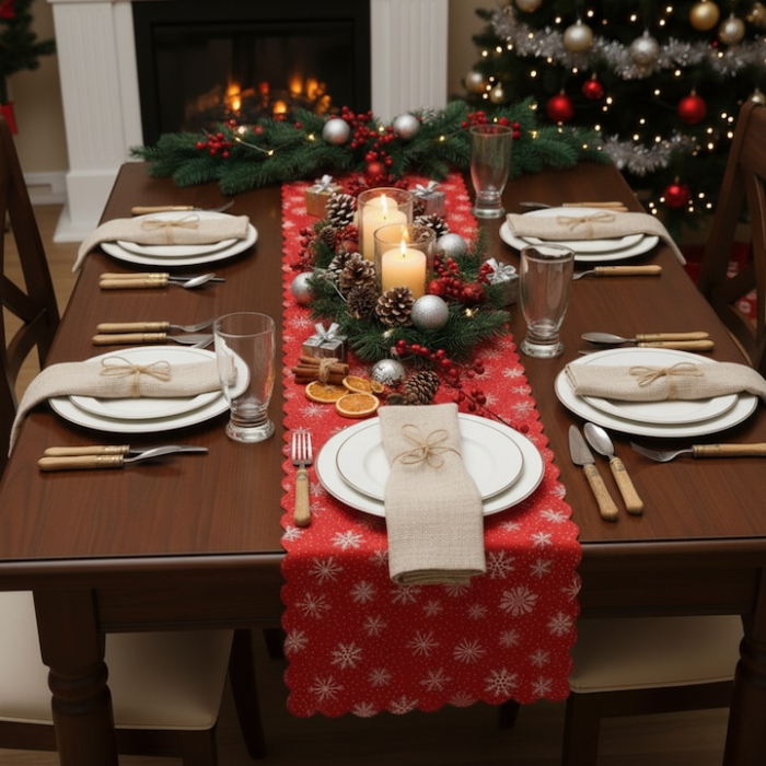 Fata de masa de Craciun VarioShop®, 185x35 cm, decor festiv pentru masa, protectie si design elegant pentru sarbatori [4]