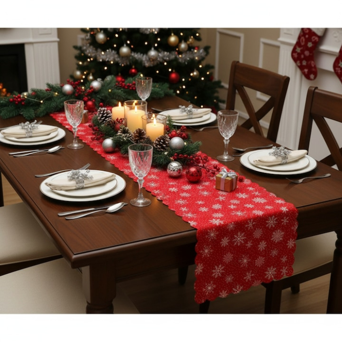 Fata de masa de Craciun VarioShop®, 185x35 cm, decor festiv pentru masa, protectie si design elegant pentru sarbatori [3]