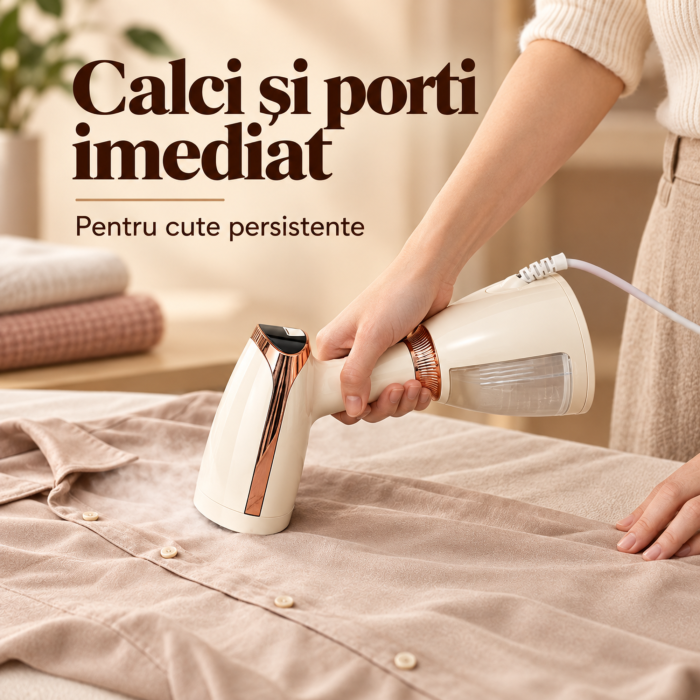 Fier de calcat vertical cu abur VarioShop®, portabil, 1500W, rezervor 280 ml, talpa ceramica, incalzire rapida 15 secunde, perie inclusa, bej [6]