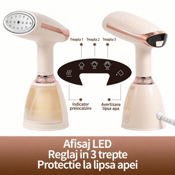 Fier de calcat vertical cu abur VarioShop®, portabil, 1500W, rezervor 280 ml, talpa ceramica, incalzire rapida 15 secunde, perie inclusa, bej [7]