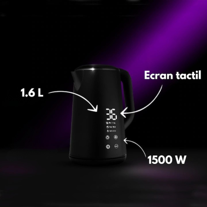 Fierbător Electric VarioShop, 1500W, 1.6L, Negru Mat, Panou Tactil, Funcție Mentinere Temperatură [2]