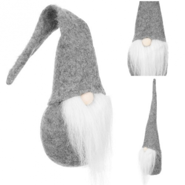 Figurina decorativa gnom de Craciun VarioShop®, decoratiune unica, ideal pentru cadou, material textil, 30 x 8 cm, Gri [2]