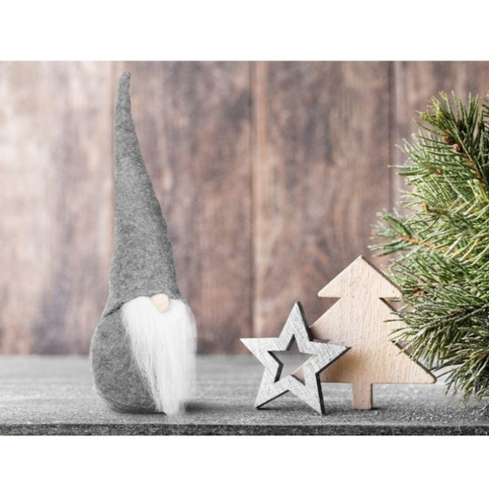 Figurina decorativa gnom de Craciun VarioShop®, decoratiune unica, ideal pentru cadou, material textil, 30 x 8 cm, Gri [10]
