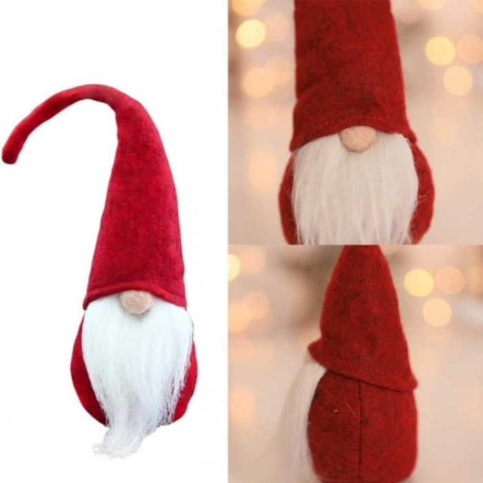 Figurina decorativa gnom de Craciun VarioShop®, decoratiune unica, ideal pentru cadou, material textil, 30 x 8 cm, Rosu [12]