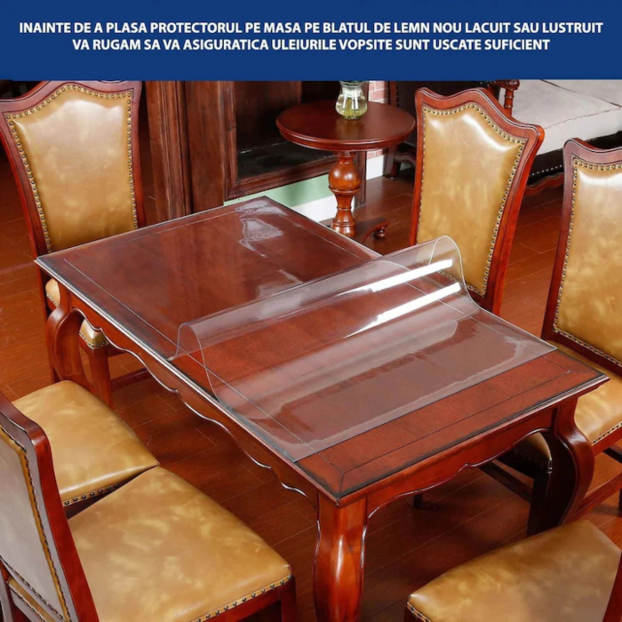 Folie protectie masa VarioShop®, efect de sticla, impermeabila, rezistenta la uzura, margini rotunjite, grosime 1 mm, 120 x 60 cm, Transparent [17]