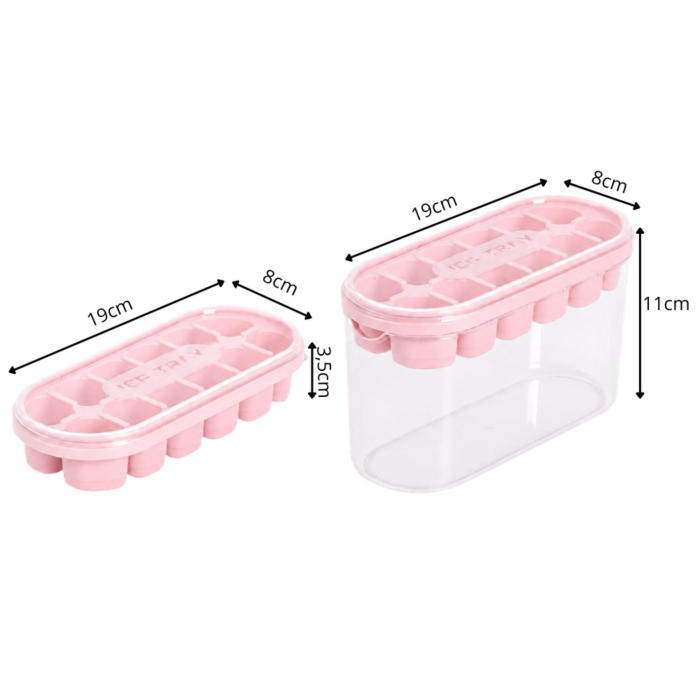 Forma cuburi de gheata VarioShop®, 12 compartimente, cu recipient si capac etans, reutilizabila, 19x8x3.5 cm, roz [2]