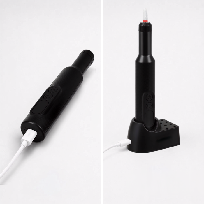 Freza de unghii VarioShop®, fara fir, pentru manichiura si pedichiura, 3 viteze, rotatie dreapta/stanga, afisaj LED, USB-C, 18.000 RPM, 6 capete incluse, statie de incarcare, negru [7]