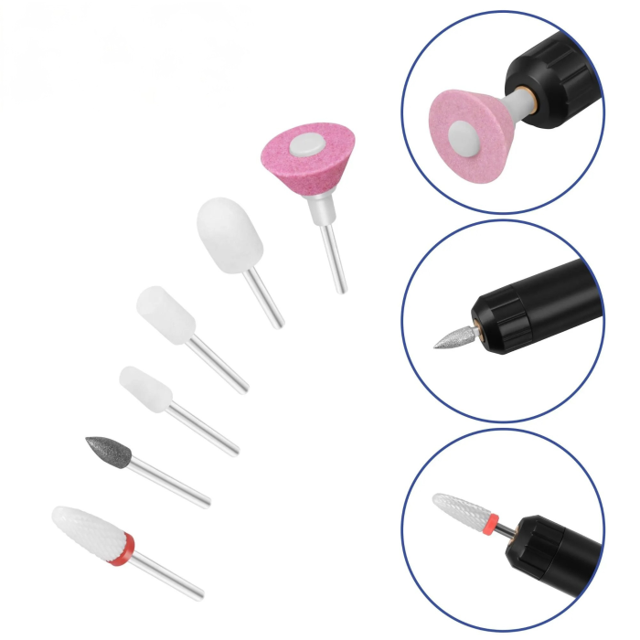 Freza de unghii VarioShop®, fara fir, pentru manichiura si pedichiura, 3 viteze, rotatie dreapta/stanga, afisaj LED, USB-C, 18.000 RPM, 6 capete incluse, statie de incarcare, negru [8]