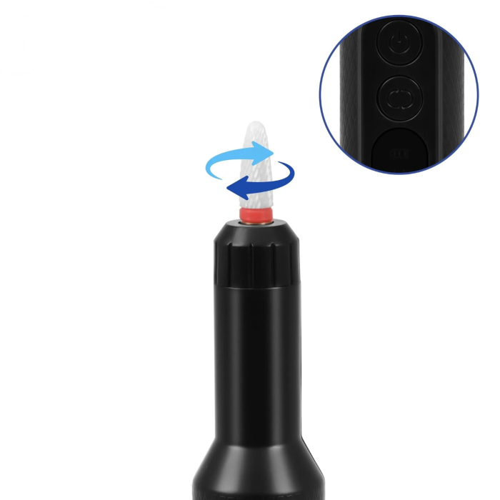Freza de unghii VarioShop®, fara fir, pentru manichiura si pedichiura, 3 viteze, rotatie dreapta/stanga, afisaj LED, USB-C, 18.000 RPM, 6 capete incluse, statie de incarcare, negru [4]