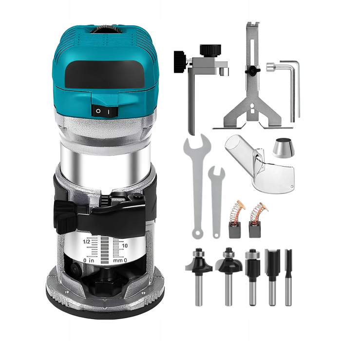 Freza Electrica Lemn 2000W Varioshop, 13000-33000 rpm, Collet 6/8 mm, Adancime 50 mm, Router Profesional Tamplarie, Set Complet Accesorii [7]
