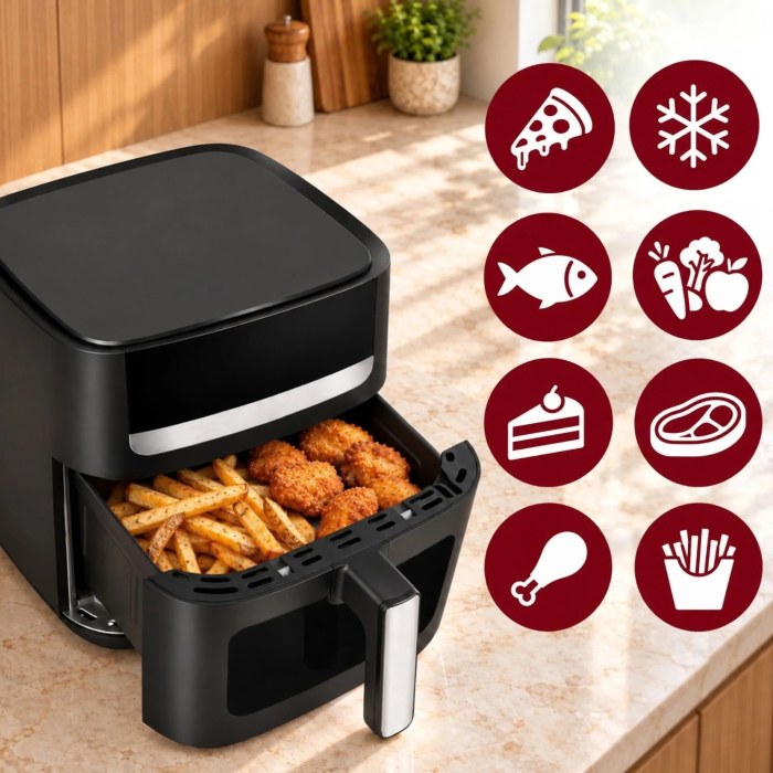 Friteuza cu aer cald VarioShop®, Air Fryer cu 8 programe, pentru cartofi, carne, peste si prajituri, functie decongelare, fereastra vizualizare, panou tactil LED, 1800W, 8L, negru [13]