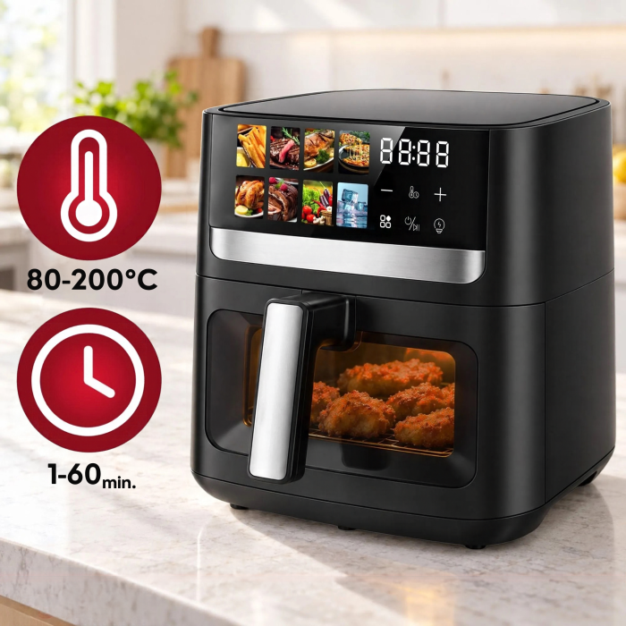 Friteuza cu aer cald VarioShop®, Air Fryer cu 8 programe, pentru cartofi, carne, peste si prajituri, functie decongelare, fereastra vizualizare, panou tactil LED, 1800W, 8L, negru [14]