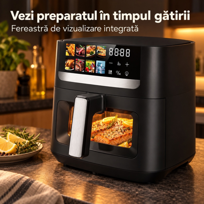 Friteuza cu aer cald VarioShop®, Air Fryer cu 8 programe, pentru cartofi, carne, peste si prajituri, functie decongelare, fereastra vizualizare, panou tactil LED, 1800W, 8L, negru [3]