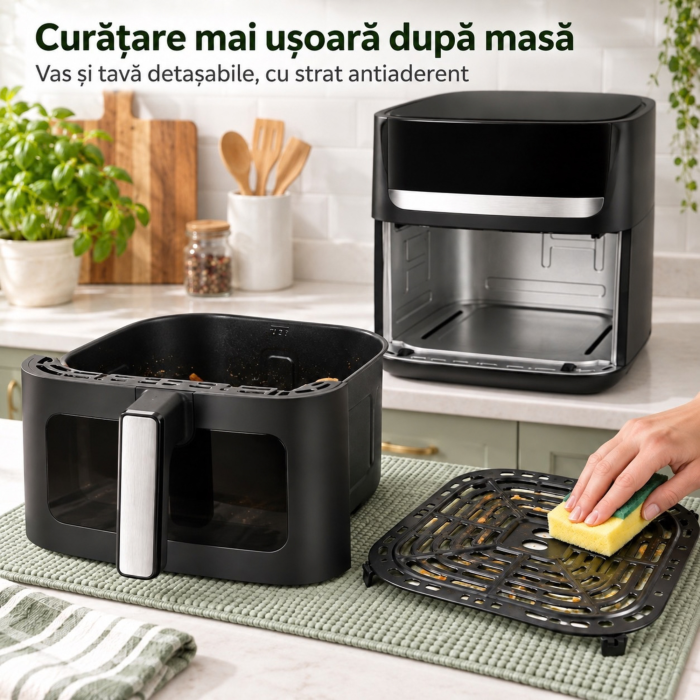 Friteuza cu aer cald VarioShop®, Air Fryer cu 8 programe, pentru cartofi, carne, peste si prajituri, functie decongelare, fereastra vizualizare, panou tactil LED, 1800W, 8L, negru [9]