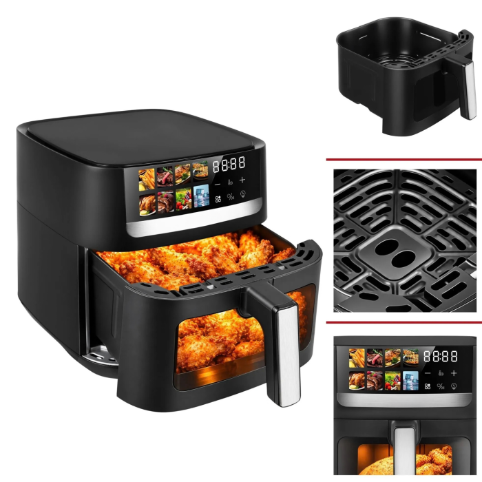 Friteuza cu aer cald VarioShop®, Air Fryer cu 8 programe, pentru cartofi, carne, peste si prajituri, functie decongelare, fereastra vizualizare, panou tactil LED, 1800W, 8L, negru [12]