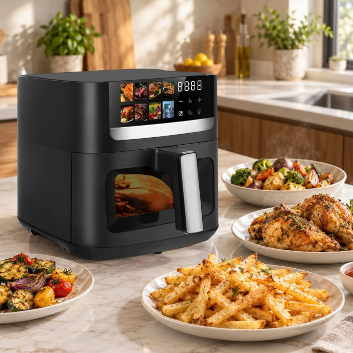Friteuza cu aer cald VarioShop®, Air Fryer cu 8 programe, pentru cartofi, carne, peste si prajituri, functie decongelare, fereastra vizualizare, panou tactil LED, 1800W, 8L, negru [5]