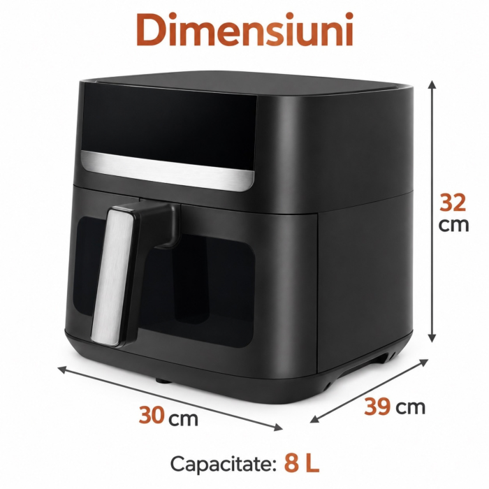 Friteuza cu aer cald VarioShop®, Air Fryer cu 8 programe, pentru cartofi, carne, peste si prajituri, functie decongelare, fereastra vizualizare, panou tactil LED, 1800W, 8L, negru [4]