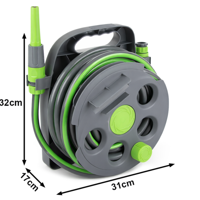 Furtun de gradina VarioShop®, 15 m, 1/2", 4 straturi, cu suport de perete, duza reglabila si conectori rapizi, rezistent UV [3]