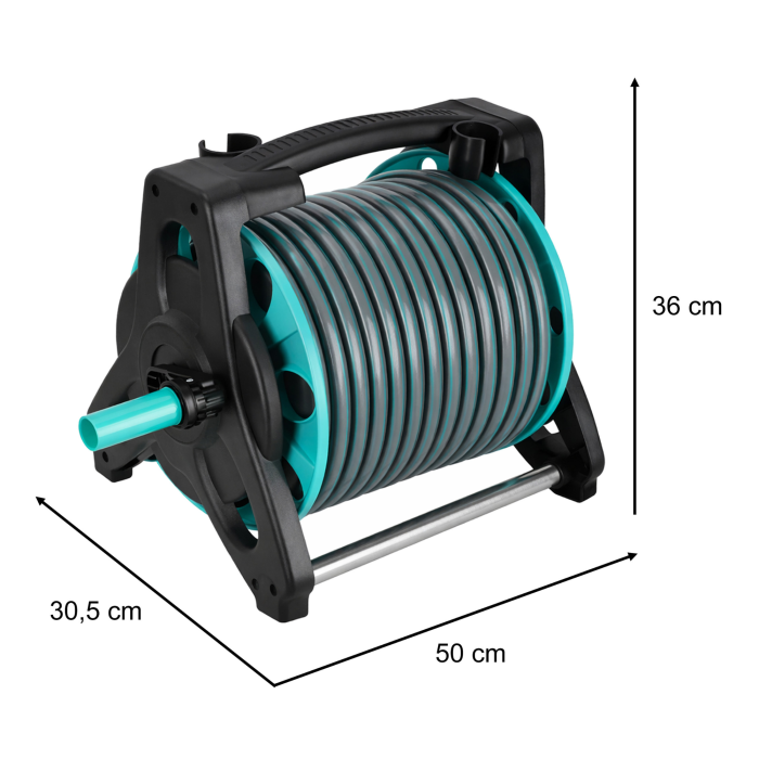 Furtun pentru gradina cu tambur retractabil 30m VarioShop®, pistol aspersor multifunctional, suport montare, sistem complet irigare [6]