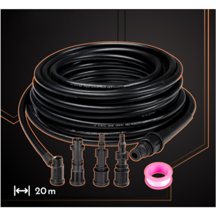 Furtun presiune VarioShop®, pentru curatarea tevilor, scurgeri si pavaje, compatibil cu aparat de spalat cu presiune, 20 m, 4 adaptoare, max 138 bar [2]