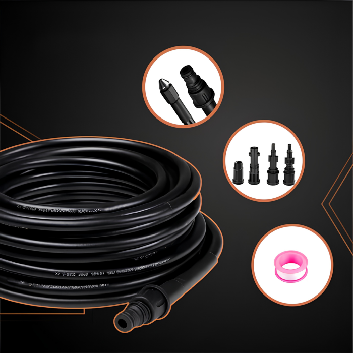 Furtun presiune VarioShop®, pentru curatarea tevilor, scurgeri si pavaje, compatibil cu aparat de spalat cu presiune, 20 m, 4 adaptoare, max 138 bar [3]