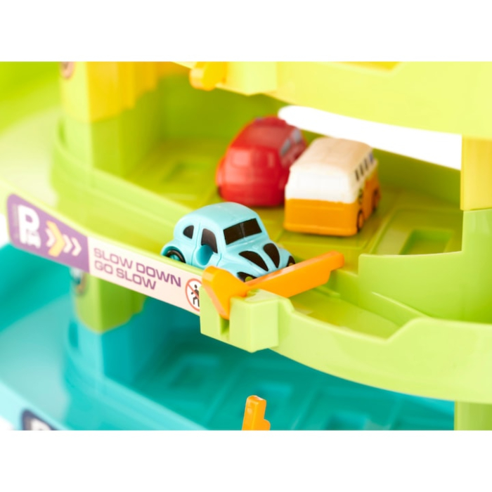 Garaj parcare copii cu 4 etaje VarioShop®, lift electric, lumini si sunete, 6 masini incluse, jucarie interactiva cu efecte, heliport si drumuri modulare, Multicolor [5]