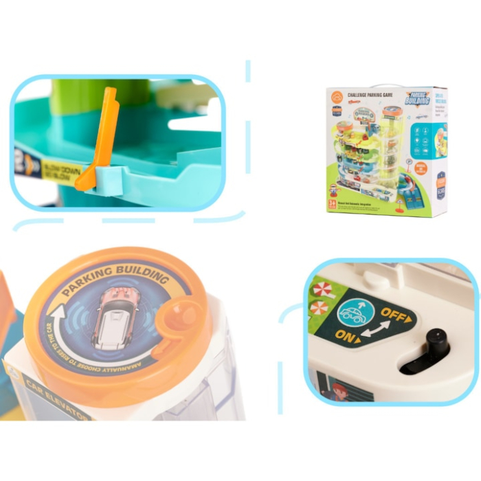 Garaj parcare copii cu 4 etaje VarioShop®, lift electric, lumini si sunete, 6 masini incluse, jucarie interactiva cu efecte, heliport si drumuri modulare, Multicolor [2]