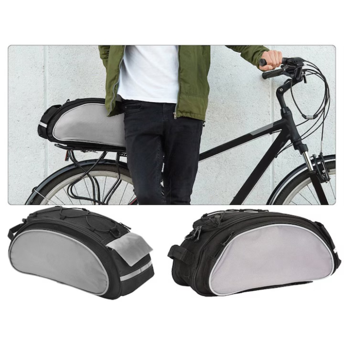 Geantă bicicletă VarioShop®, 13 L, impermeabilă, 5 compartimente, pentru portbagaj, curea de umăr, benzi reflectorizante, negru/gri [3]