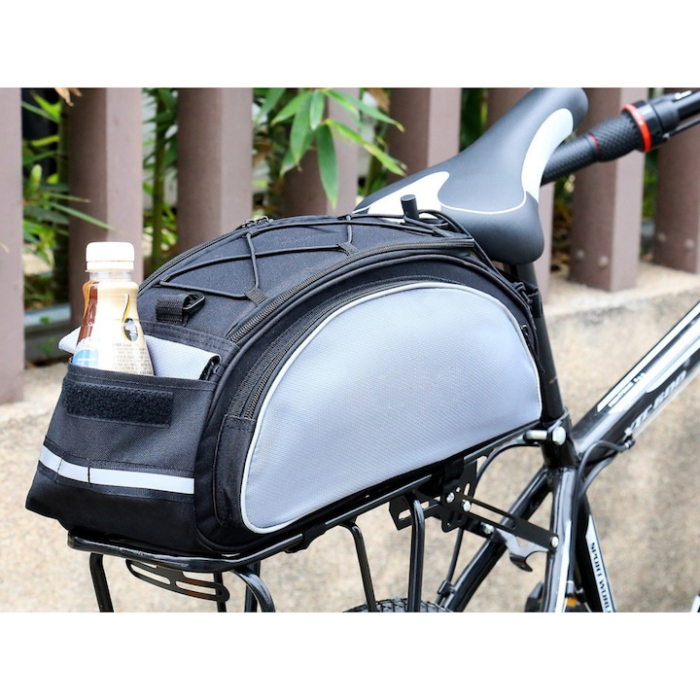 Geantă bicicletă VarioShop®, 13 L, impermeabilă, 5 compartimente, pentru portbagaj, curea de umăr, benzi reflectorizante, negru/gri [4]
