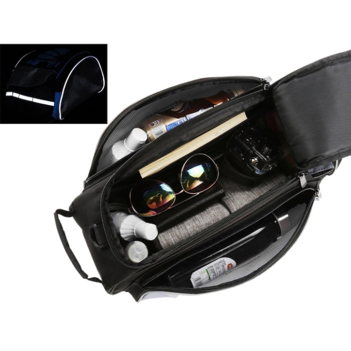 Geantă bicicletă VarioShop®, 13 L, impermeabilă, 5 compartimente, pentru portbagaj, curea de umăr, benzi reflectorizante, negru/gri [9]