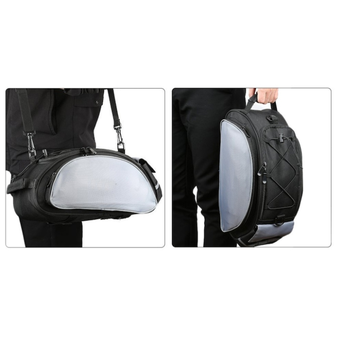 Geantă bicicletă VarioShop®, 13 L, impermeabilă, 5 compartimente, pentru portbagaj, curea de umăr, benzi reflectorizante, negru/gri [8]