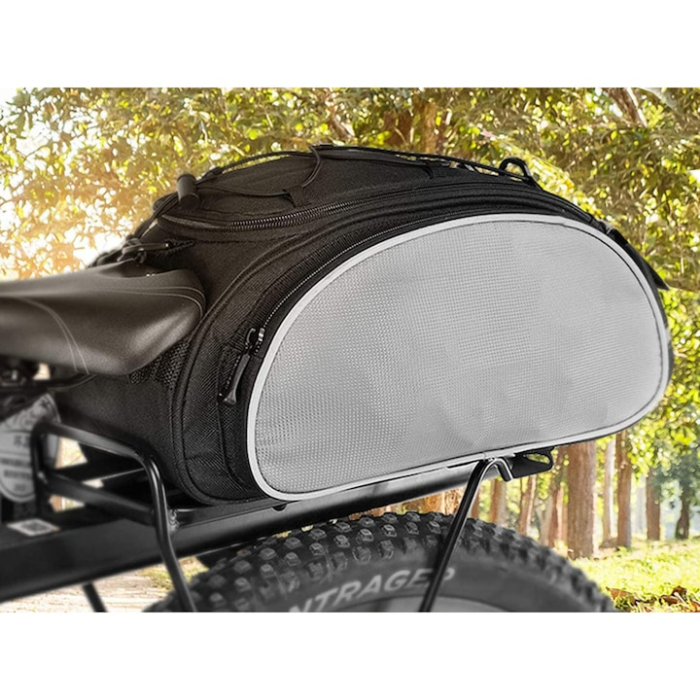 Geantă bicicletă VarioShop®, 13 L, impermeabilă, 5 compartimente, pentru portbagaj, curea de umăr, benzi reflectorizante, negru/gri [7]