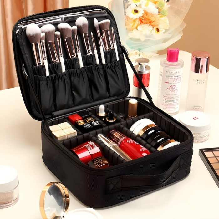 Geanta cosmetica profesionala VarioShop®, ideala pentru calatorii, vacante sau deplasari, utilizare universala, variante de compartimentare la alegere, impermeabila, 26 x 9 x 22 cm, neagra [11]