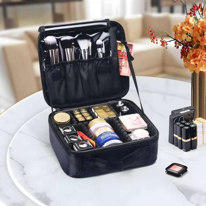 Geanta cosmetica profesionala VarioShop®, ideala pentru calatorii, vacante sau deplasari, utilizare universala, variante de compartimentare la alegere, impermeabila, 26 x 9 x 22 cm, neagra [7]
