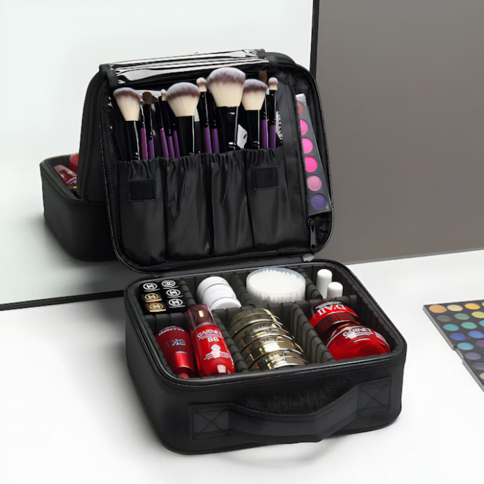 Geanta cosmetica profesionala VarioShop®, ideala pentru calatorii, vacante sau deplasari, utilizare universala, variante de compartimentare la alegere, impermeabila, 26 x 9 x 22 cm, neagra [6]