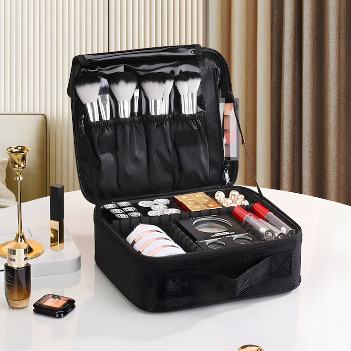 Geanta cosmetica profesionala VarioShop®, ideala pentru calatorii, vacante sau deplasari, utilizare universala, variante de compartimentare la alegere, impermeabila, 26 x 9 x 22 cm, neagra [13]