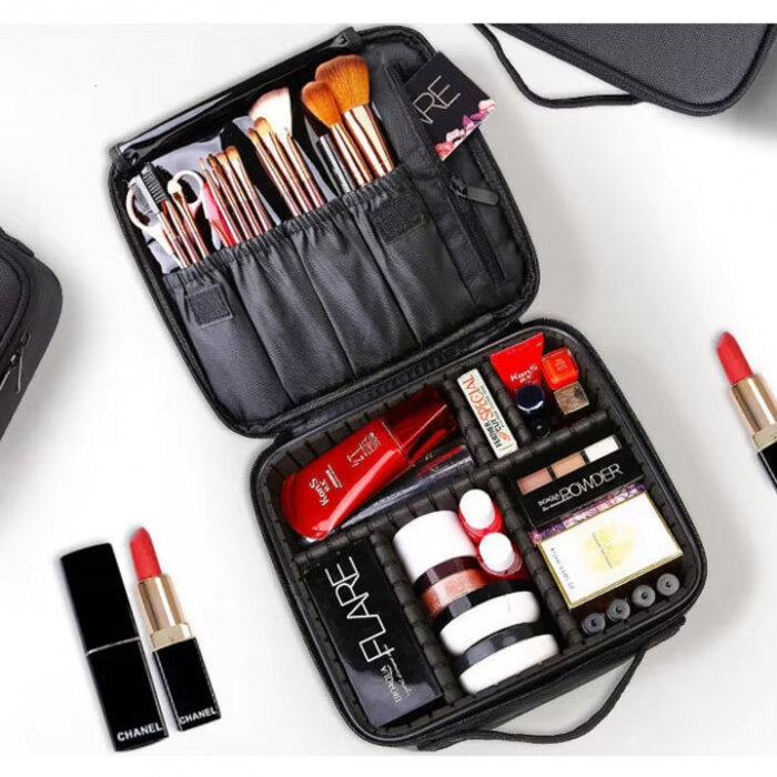 Geanta cosmetica profesionala VarioShop®, ideala pentru calatorii, vacante sau deplasari, utilizare universala, variante de compartimentare la alegere, impermeabila, 26 x 9 x 22 cm, neagra [12]