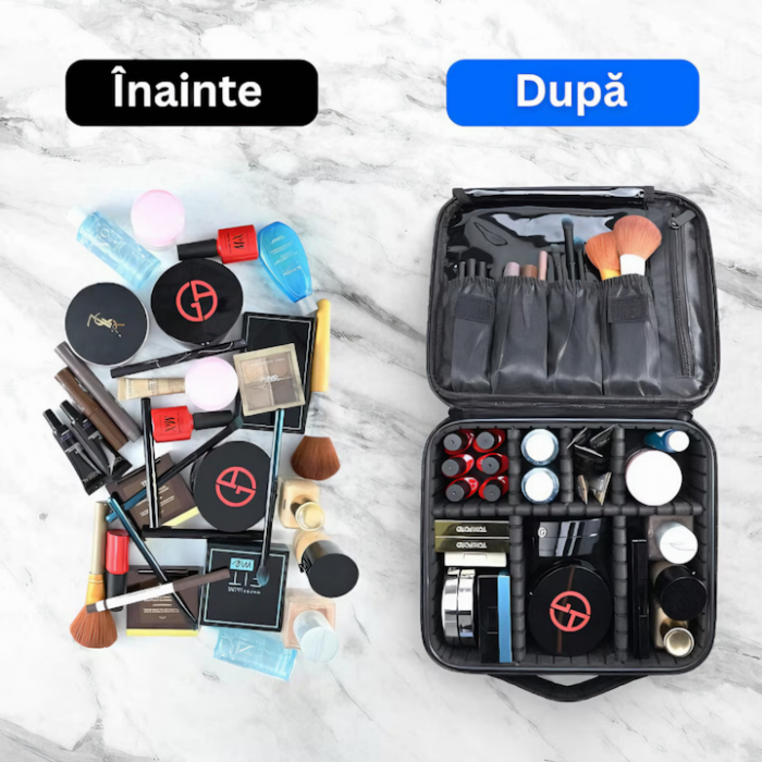Geanta cosmetica profesionala VarioShop®, ideala pentru calatorii, vacante sau deplasari, utilizare universala, variante de compartimentare la alegere, impermeabila, 26 x 9 x 22 cm, neagra [4]